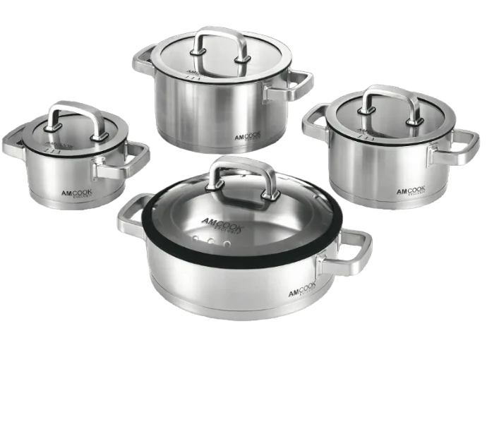 AMCOOK Senna S8 Plus Topfset 8-teilig Edelstahl Induktion Glasdeckel Dampfauslass Gourmetdeckel