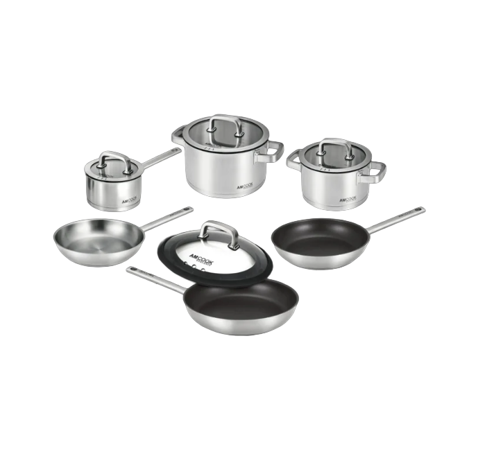 AMCOOK Senna S10 Plus Topfset Pfannenset Edelstahl Induktion Gourmetdeckel Antihaft Spritzschutz Set