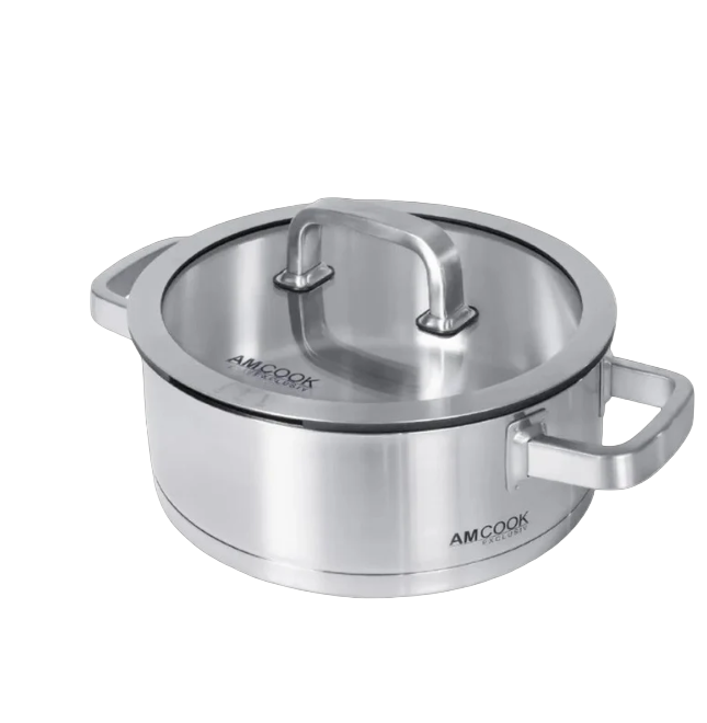 AMCOOK Senna S4 Topfset 2-teilig Edelstahl Induktion Glasdeckel Dampfauslass energiesparend