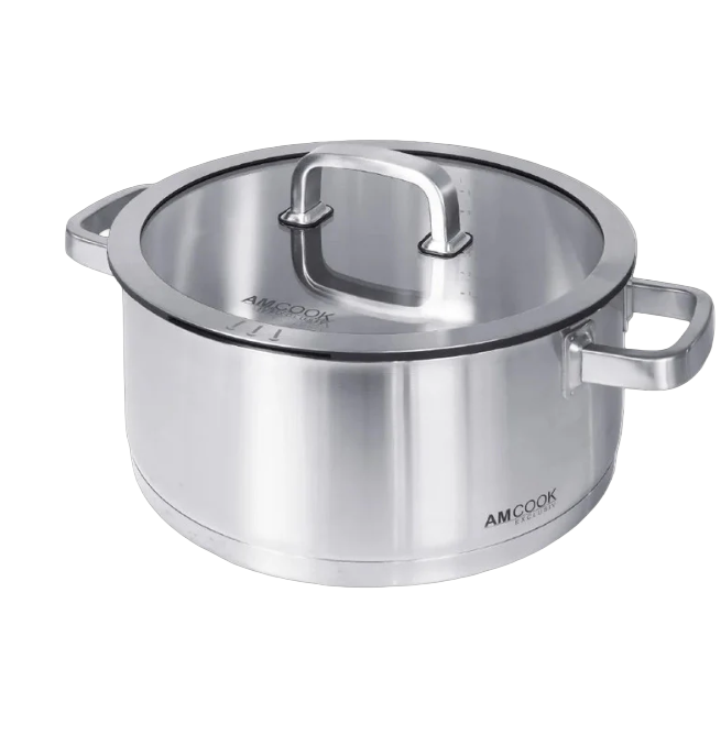 AMCOOK Senna S4 Topfset 2-teilig Edelstahl Induktion Glasdeckel Dampfauslass energiesparend