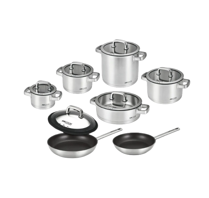 AMCOOK Senna S13 Plus Topfset Pfannenset 13-teilig Edelstahl Induktion Antihaft Gourmetdeckel Komplettset