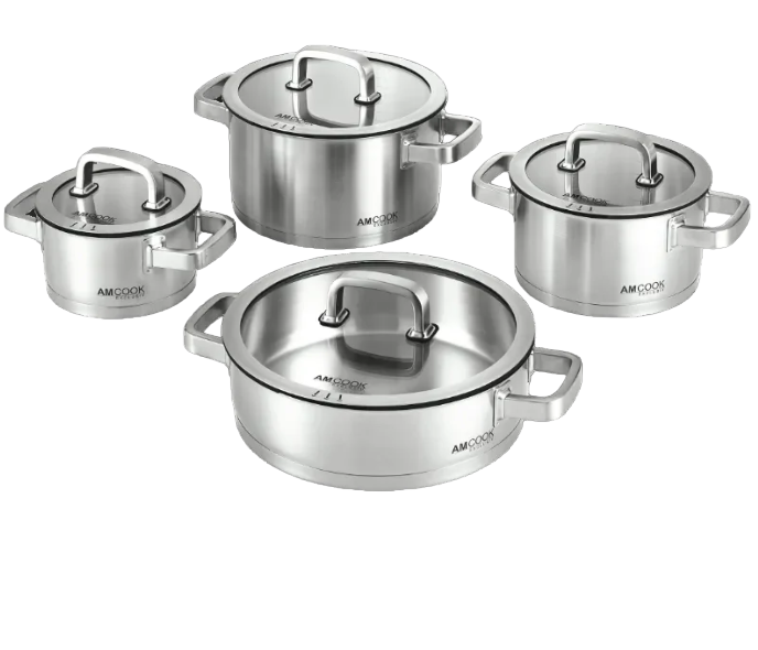 AMCOOK Senna S8 Topfset 8-teilig Edelstahl Induktion mit Glasdeckel Dampfauslass energiesparend